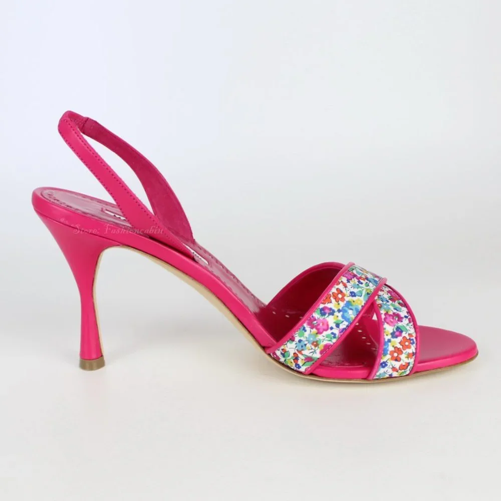 NEW MANOLO BLAHNIK Floral Leather Slingback Sandals - Work to Dinner Summer Heel - Picture 4 of 13
